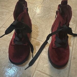 Toddler Velvet Burgundy Lace-Up Boots